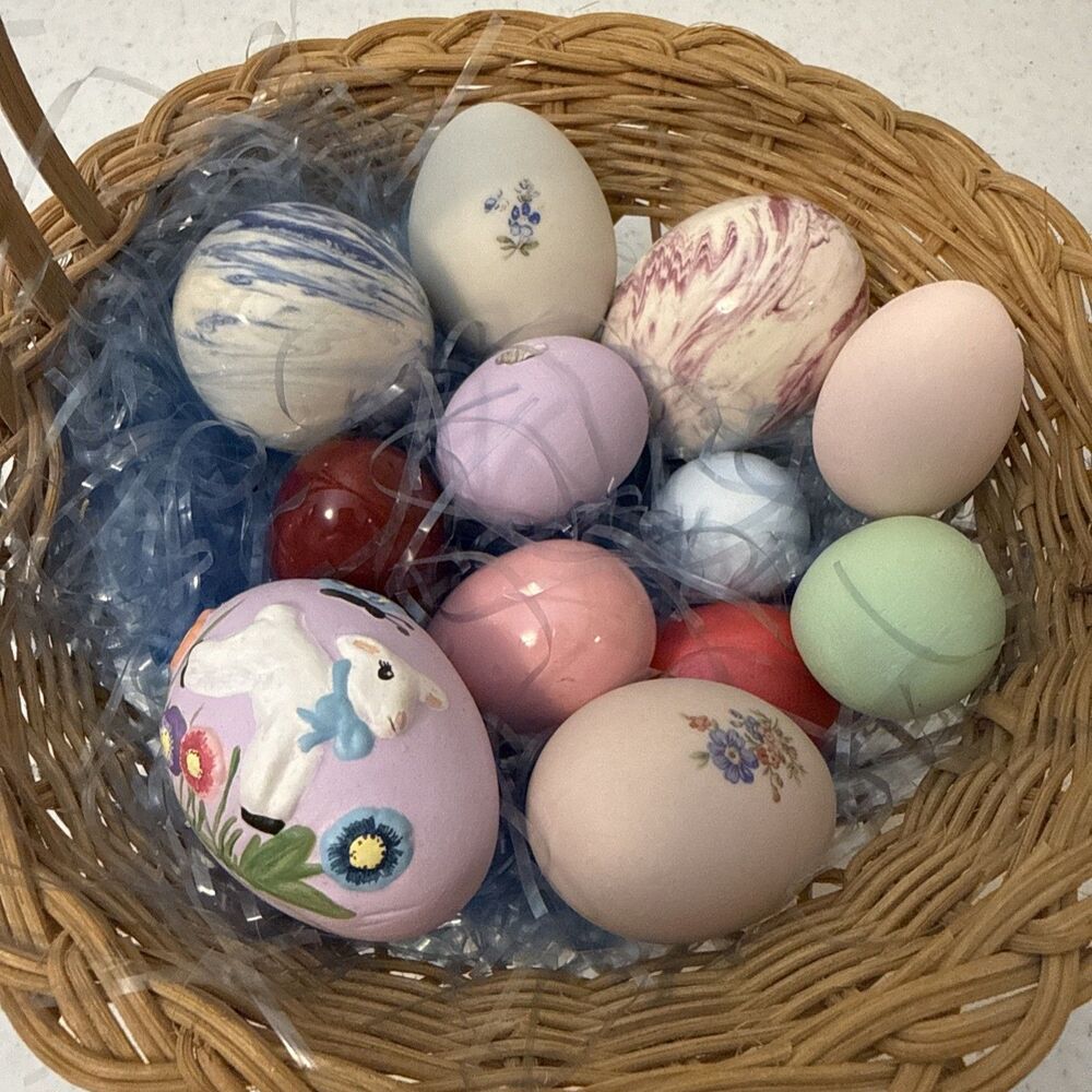 Lot Of 12 Pcs ~ Vintage Hand Painted Ceramic Decorative Speckled Easter Eggs Hol